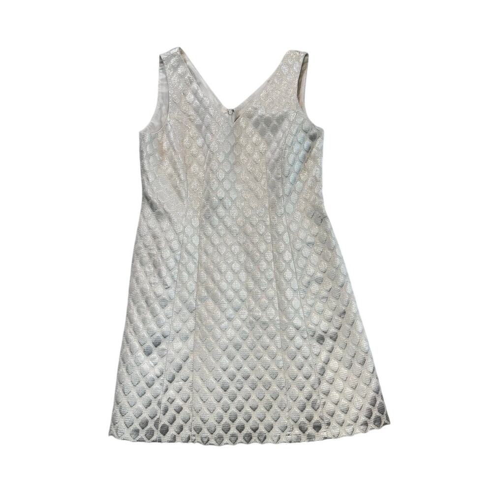 CREMIEUX Women's Ivory Jacquard Metallic Gold Shimmer Cocktail Mini Dress Sz 12